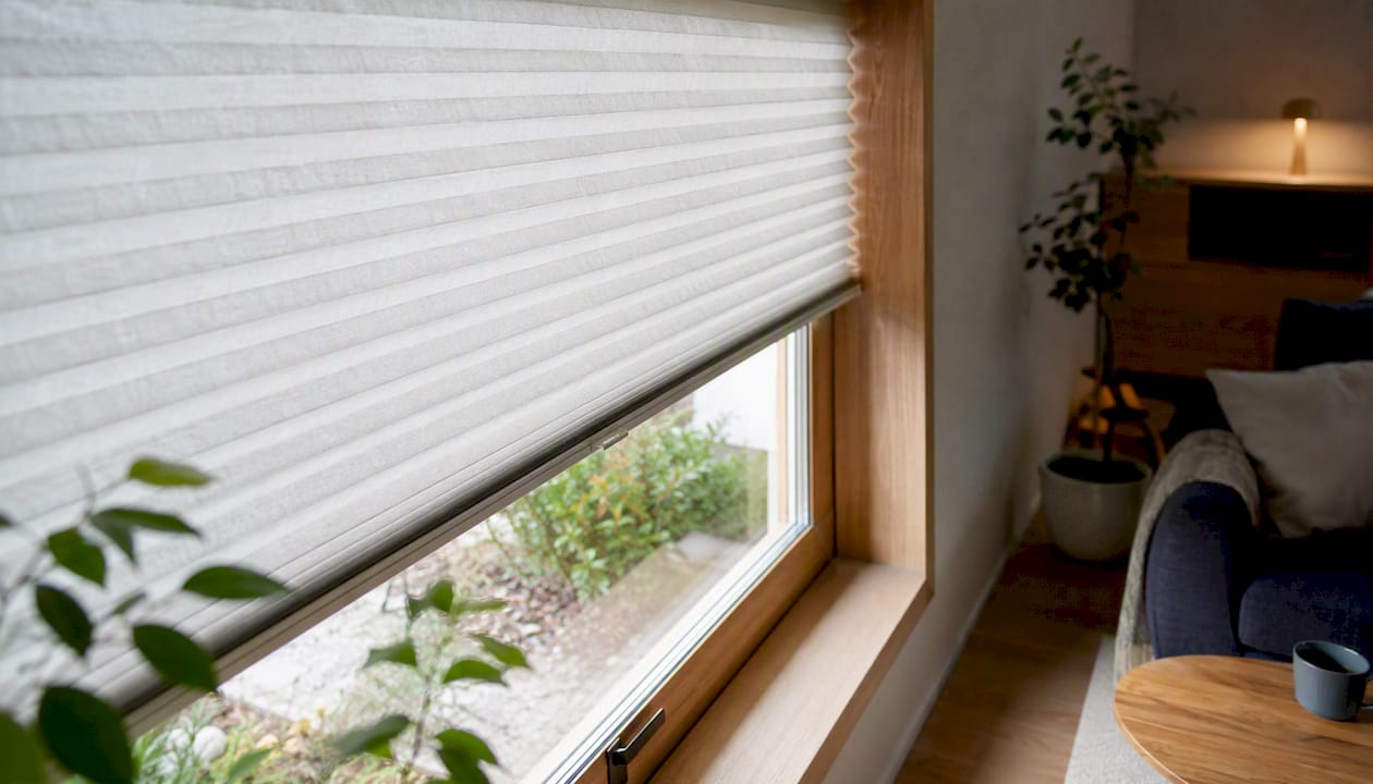 Elektrische Plissee am modernen Fenster